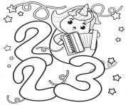 Coloriage 2023 nouvel an licorne musique