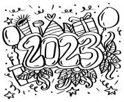 Coloriage 2023 nouvel an cadeaux ballons celebrations