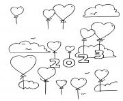 Coloriage 2023 dans le ciel coeur et amour