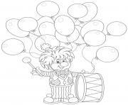 Coloriage clown avec un tambour et des balons