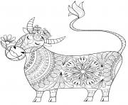 Coloriage adorable vache mandala qui mange