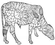 Coloriage vache mandala animaux de la ferme