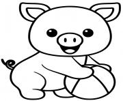 Coloriage cochon mignon tenant une balle