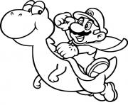 Coloriage mario bro sur yoshi entrain de voler