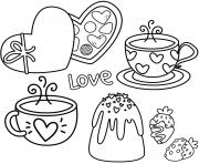 Coloriage chocolat en forme de coeurs cafe et fraise au chocolat