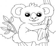 Coloriage koala kawaii dans un champs deucalyptus