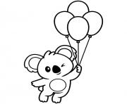 Coloriage anniversaire de koala avec des ballons