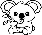 Coloriage Koala jouant avec une feuille eucalyptus