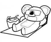 Coloriage koala facile se repose a la plage au soleil