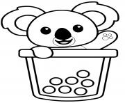 Coloriage koala mignon dans un bubble tea