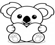 Coloriage koala mignon tenant un coeur