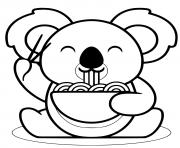 Coloriage koala mignon mangeant nouilles