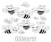 Coloriage mois de mars abeilles miel