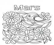 Coloriage mars oiseau fleurs