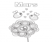 Coloriage mois de mars abeilles en amour