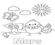 Coloriage mars maternelle poussin soleil