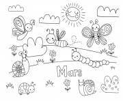 Coloriage mois de mars maternelle printemps monde insecte