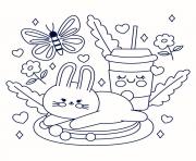 Coloriage printemps kawaii lapin boisson fraiche