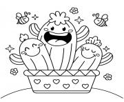 Coloriage cactus kawaii printemps facile