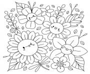 Coloriage fleurs printemps kawaii facile