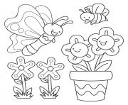 Coloriage papillons fleurs abeille printemps maternelle