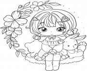 Coloriage adorable fille manga avec un lapin