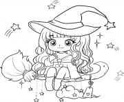 Coloriage fille manga chapeau et sorciere