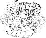 Coloriage fille manga 6 ans aime les cupcakes