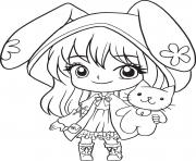 Coloriage fille manga avec son nounours