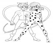 Coloriage Miraculous Ladybug aet chat noir devant un coeur