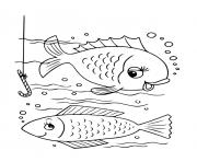 Coloriage deux poissons dans la mer