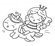 Coloriage princesse sur une licorne avec des coeurs