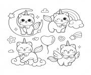 Coloriage adorable chat licorne arc en ciel fille