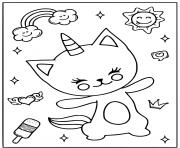 Coloriage chat licorne joyeux avec des motifs