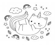 Coloriage chat licorne magique couche