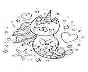 Coloriage chat licorne sirene kawaii