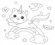 Coloriage chat licorne arc en ciel kawaii