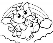 Coloriage chat licorne avec une licorne dans le ciel