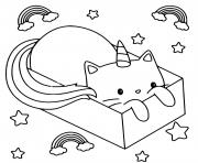 Coloriage chat licorne minou dans une boite