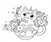 Coloriage chat licorne tasse de cafe magique