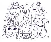 Coloriage plantes et cactus kawaii