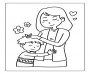 Coloriage un fils donne un calin a sa maman