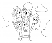 Coloriage bluey et ses amis sur la balancoire