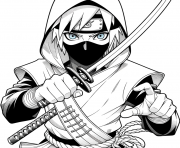 Coloriage ninja yeux bleus kunai manteau orange noir naruto