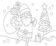 Coloriage pere noel cadeaux arbre festif