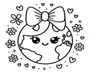 Coloriage planete terre fille fleurs facile maternelle