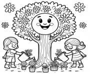 Coloriage jour de la terre enfants plantes arbre