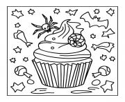 Coloriage cupcake halloween effrayant araignee