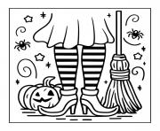 Coloriage bottes sorciere balai halloween