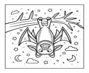 Coloriage chauve souris halloween suspendue amicale